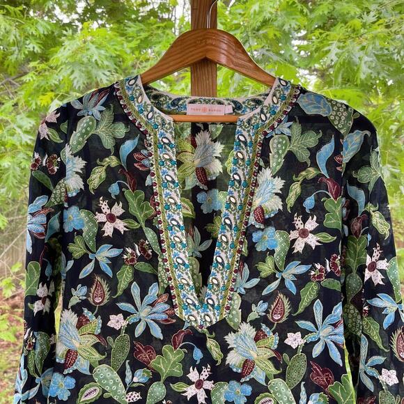 Tory Burch Women's Garden Wisteria Embellished Floral Top Size 2 - Picture 5 of 9